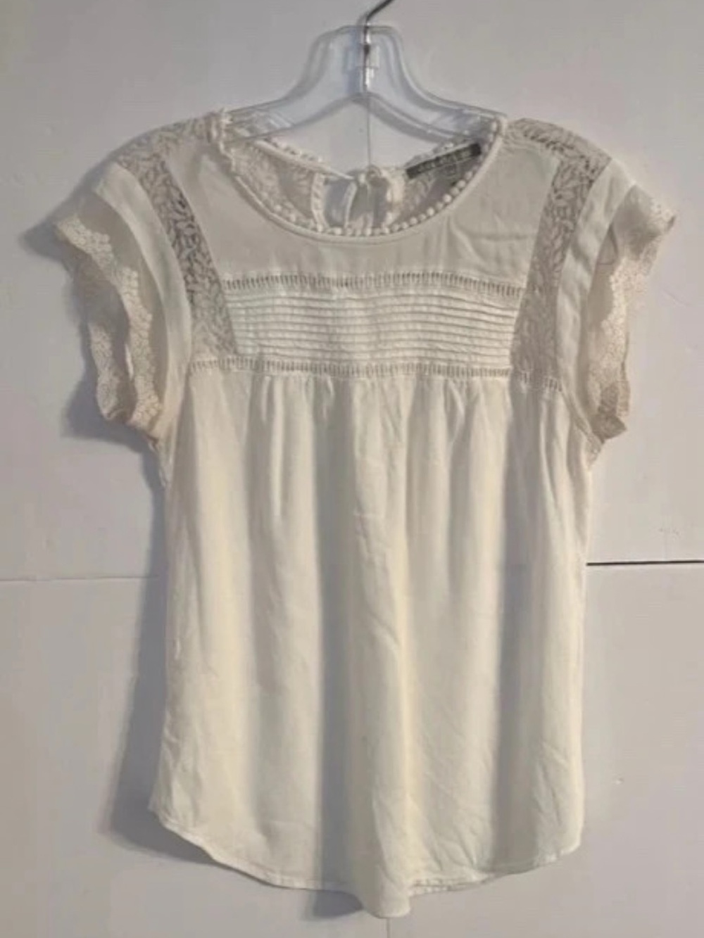 Daniel Rainn Cream Lace Yoke Pintuck Blouse Cream Color